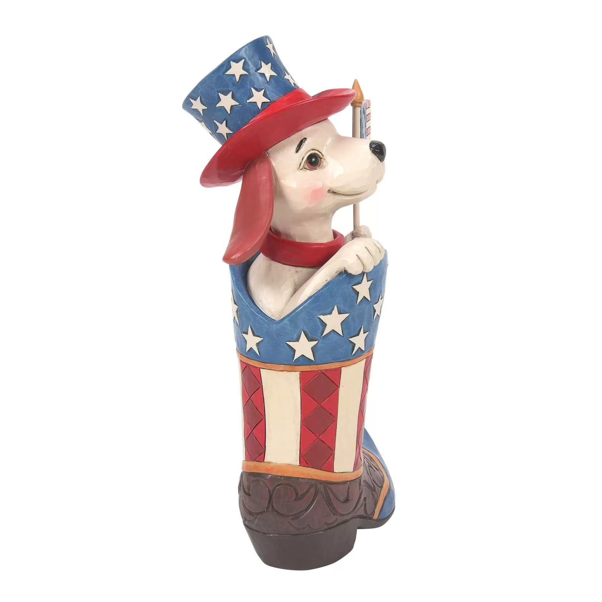 Jim Shore Heartwood Creek Boot With Dog Holding Flag Fig