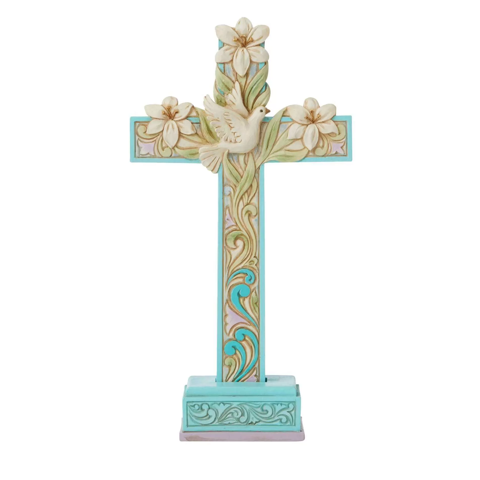 Jim Shore Heartwood Creek Cross With Lilies And Dove