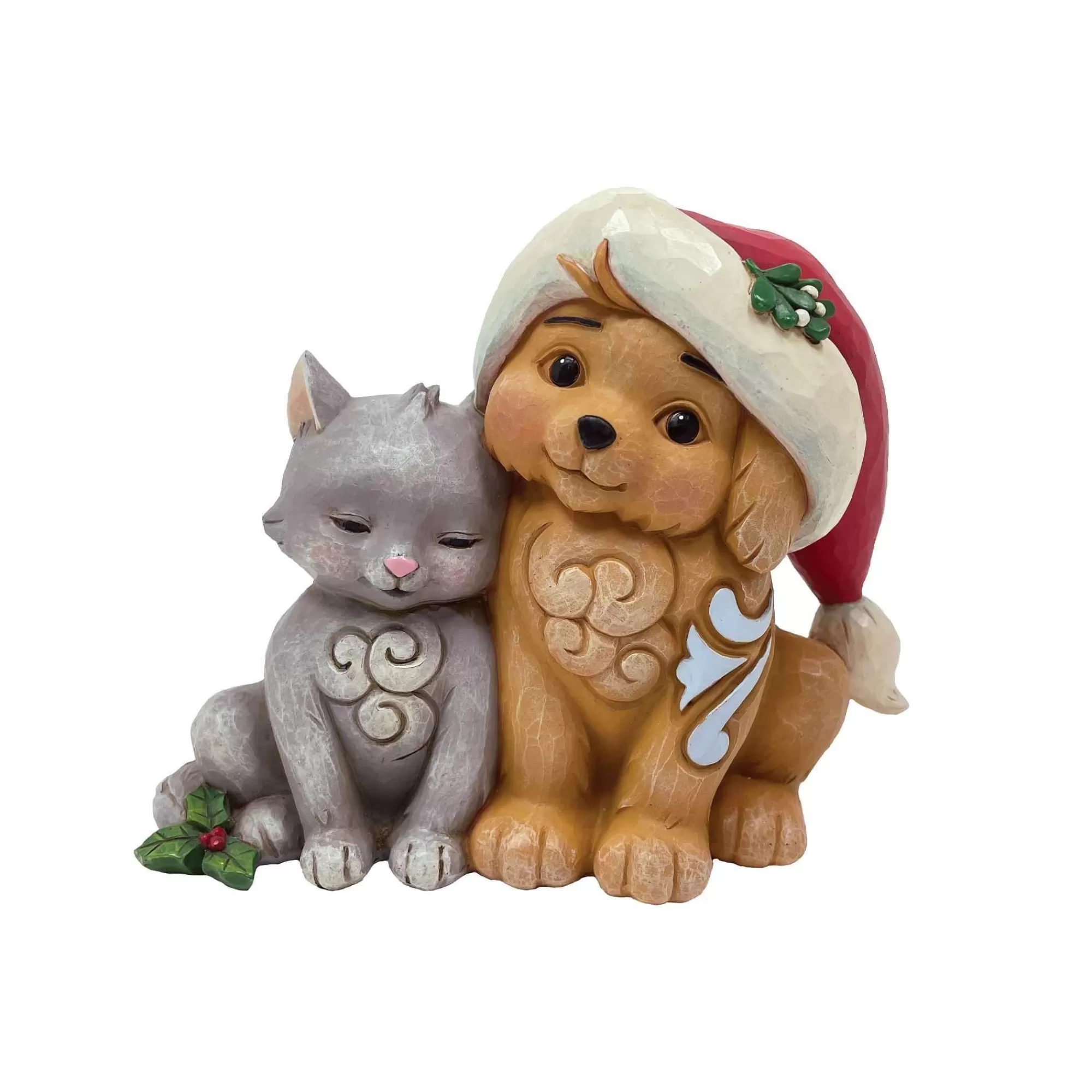 Jim Shore Heartwood Creek Kitten With Puppy In Santa Hat