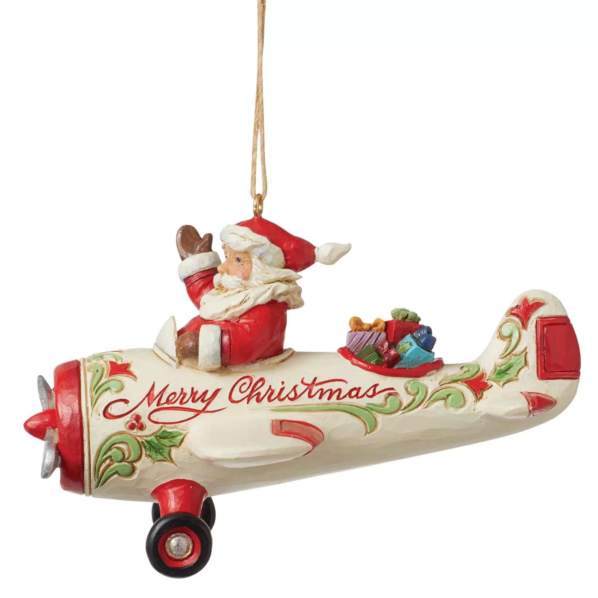 Jim Shore Heartwood Creek Santa In Airplane Ornament