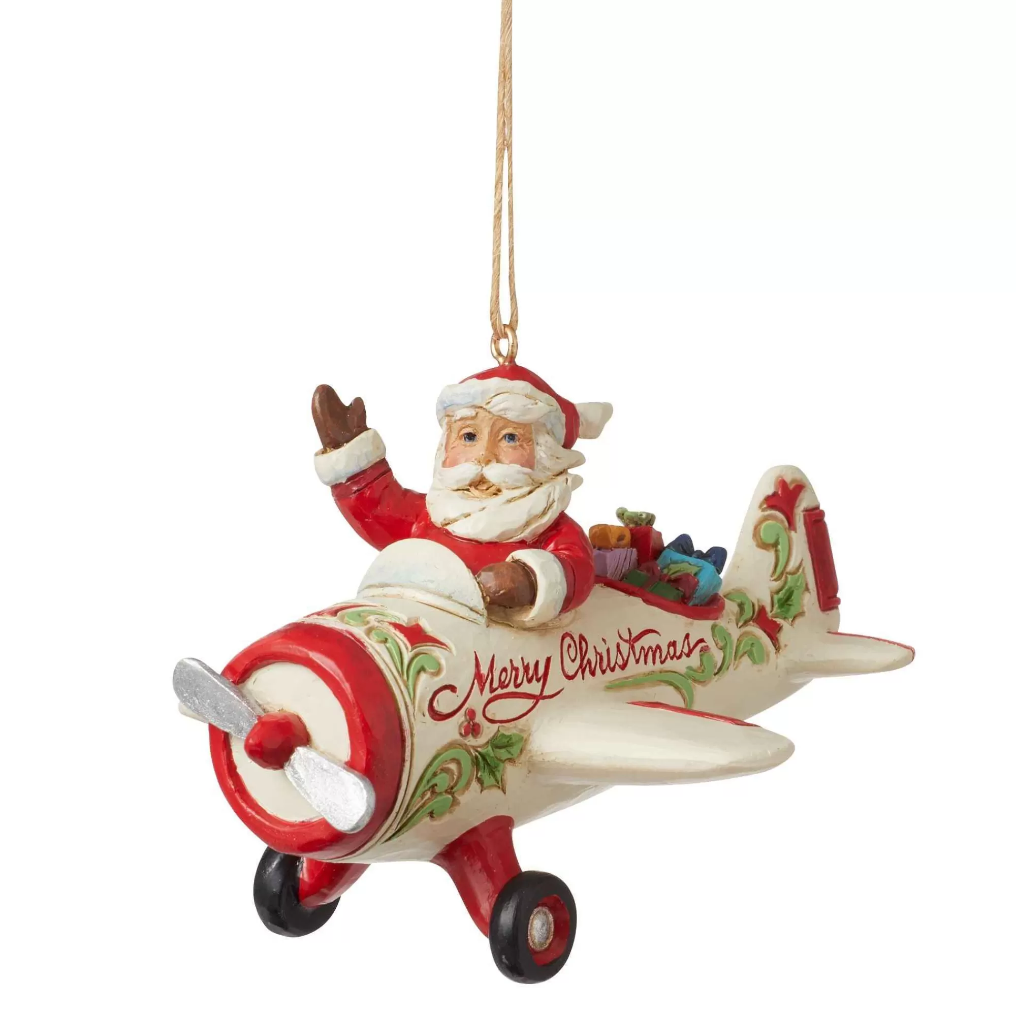 Jim Shore Heartwood Creek Santa In Airplane Ornament