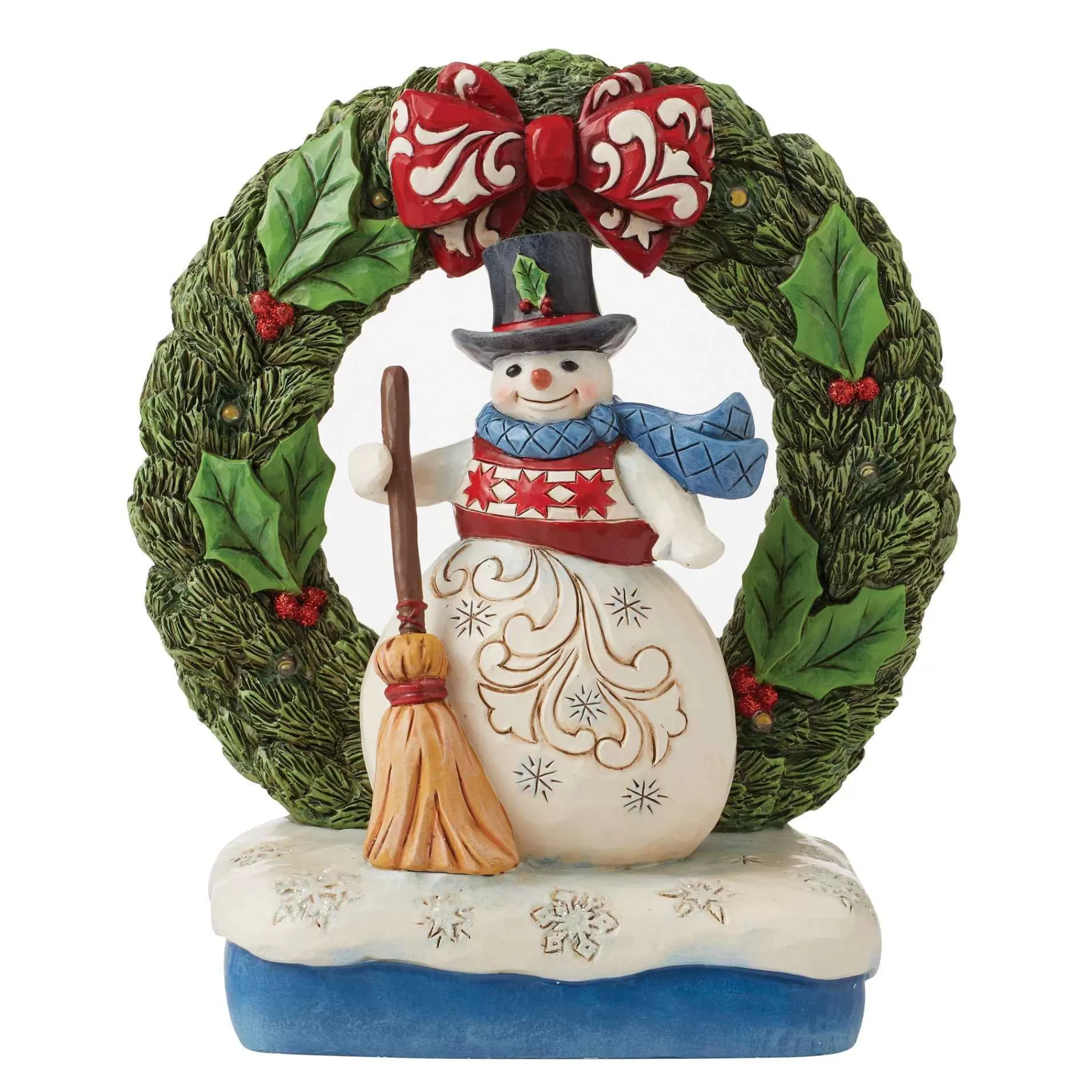 Jim Shore Heartwood Creek Snowman By Light-Up Wreath